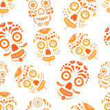 Fototapeta Boho - Abstract seamless skull pattern for girl, boy, clothes. Creative skull vector background with mexican symbol, day of the dead, dots, lines. Funny wallpaper for textile and fabric. Fashion skull style.