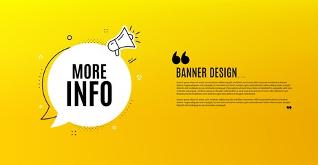 more info symbol. yellow banner with chat bubble. navigation sign. read description. coupon design. 