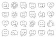 Yummy smile line icons. Emoticon speech bubble, social media message, smile with tongue. Tasty food eating emoji face icons. Delicious yummy speech bubble, happy emoticon. Line signs set. Vector