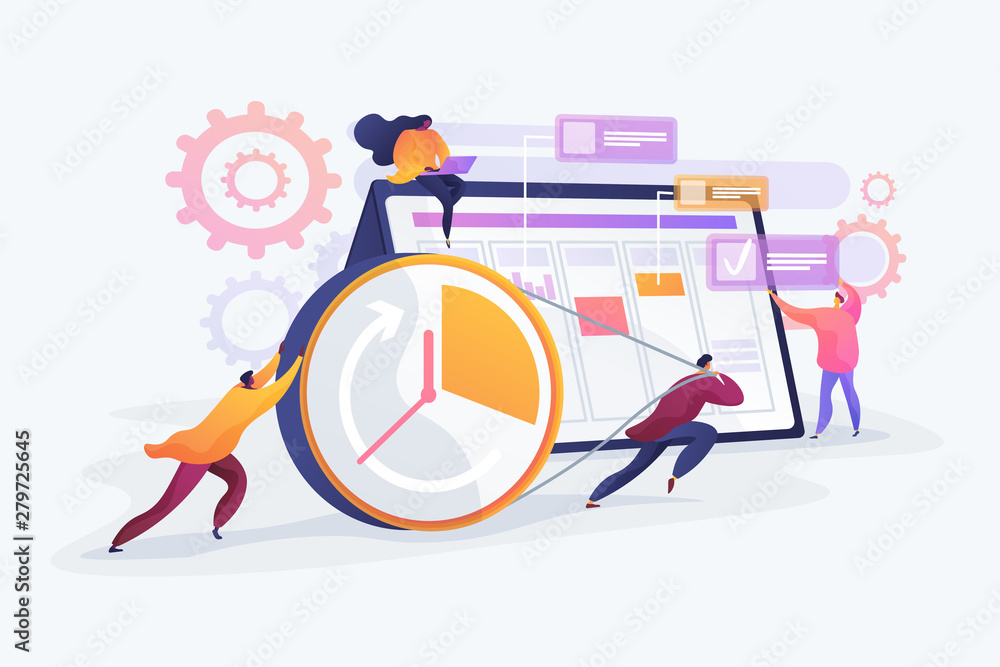 Workflow organization. Teamwork process. Deadlines respect. Efficient workday. Time management, effective time spending, time planning concept. Vector isolated concept creative illustration. - obrazy, fototapety, plakaty 