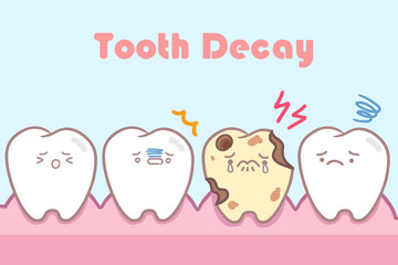 Poster - cartoon tooth with dental care