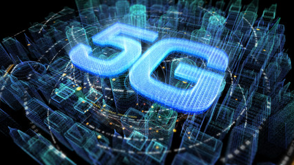 Aufkleber - Futuristic holographic 5G digital wireless high speed fifth innovative generation for cellular network connectivity, high speed Internet broadband network