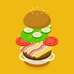 isometric burger. flat design style minimal vector illustration.