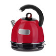 © Nastasia Raduga - Red shiny electric kettle with a black semi-circular handle. Photo-realistic style