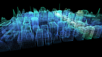 Poster - Futuristic holographic city digitally generated image virtual reality matrix particles in cyber space background environment