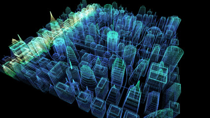 Leinwandbilder - Futuristic holographic city digitally generated image virtual reality matrix particles in cyber space background environment