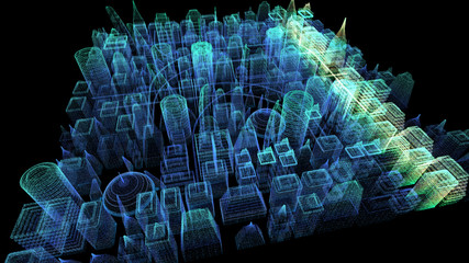 Leinwandbilder - Futuristic holographic city digitally generated image virtual reality matrix particles in cyber space background environment