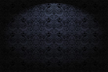 Royal, Vintage, Gothic Horizontal Background In Black With A Classic Baroque Pattern, Rococo.With Dimming At The Edges. Vector Illustration EPS 10