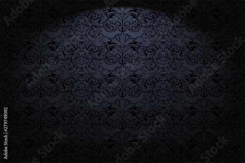Cuadros en Lienzo Royal, vintage, Gothic horizontal background in black with a classic Baroque pattern, Rococo