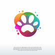 Colorful Pet paws logo designs concept vector, Animal color logo template