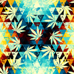 Aufkleber - Seamless background pattern. Rastafarian chevron pattern and grunge hemp leaves.