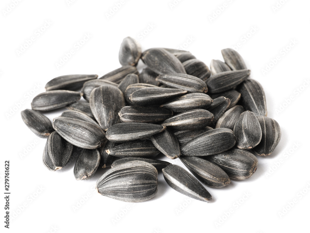 Sunflower seeds on white background