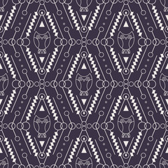 Wall Mural - Vector Tribal Seamless Pattern with Owl