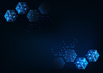 Wall Mural - futuristic scientific hexagonal dark blue background with space for text.