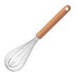 © nevodka.com - Clean new steel whisk isolated on white background. Cooking egg beater mixer whisker with wooden handle.