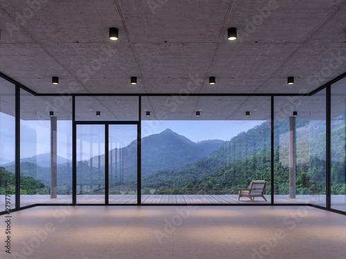 Modern Loft Room Space With Nature View 3d Render With A