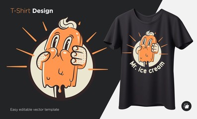 Wall Mural - Vintage ice cream. Prints on T-shirts, sweatshirts, cases for mobile phones, souvenirs. Isolated vector illustration on black background.