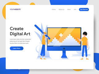 Landing page template of Creating Digital Art on Computer Illustration Concept. Modern design concept of web page design for website and mobile website.Vector illustration EPS 10