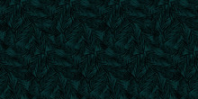  Seamless Hand Drawn Exotic Vector Pattern With Black Palm Leaves Over Dark Turquoise Background - Vector