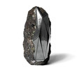 steel monolith embedded in rock, abstract shape, sci-fi object isolated on white ground 