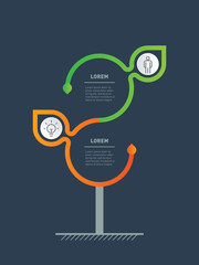 Vertical Timeline infographics. Sustainable development and growth of the eco business. Time line. Green Business concept with 2 options, parts, steps or points.