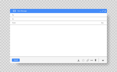 Blank window of E-mail, template vector illustration. E-mail blank template internet mail frame interface.