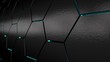 © Станислав Чуб - 3D illustration of a plurality of hexagons with the blue glow of a different size. Dark abstract background with blur at back. no. d image rendering for desktop, background, Wallpaper.