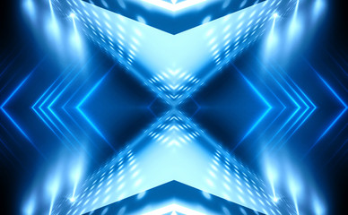 Wall Mural - dark abstract futuristic background. neon lines, glow. neon lines, shapes. blue glow