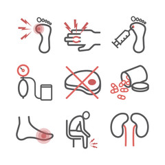 Wall Mural - Rheumatism Symptoms, Treatment. Line icons set. Vector signs for web graphics.