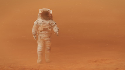 Wall Mural - astronaut on planet mars, surrounded by a sandstorm