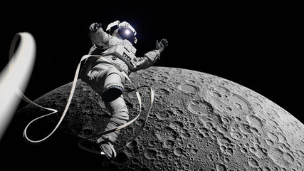 Wall Mural - astronaut performing a space walk in moon orbit