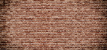 Panoramic Background Of Wide Old Red Brick Wall Texture. Home Or Office Design Backdrop