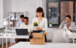 © Syda Productions - business, new job and corporate concept - happy smiling asian businesswoman or female employee with her personal stuff at office