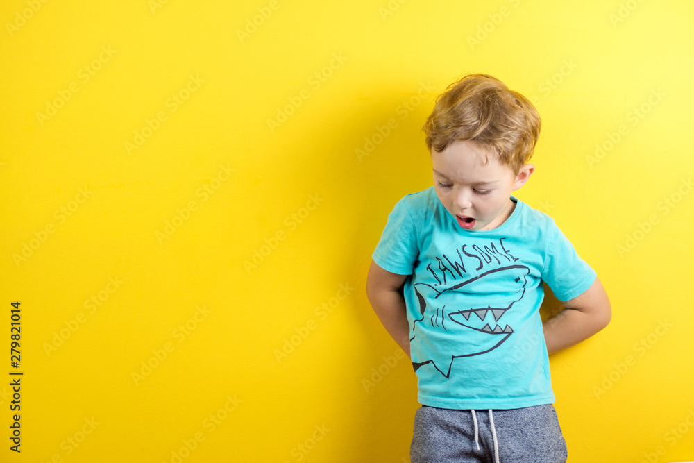 adorable small three years old boy with cute face expression - obrazy, fototapety, plakaty 