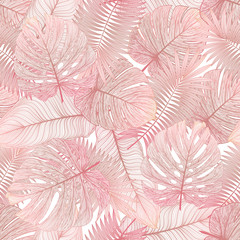 Wall Mural - Seamless pattern with tropical leaf palm . Vector illustration.