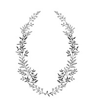 Hand Drawn Floral Oval Frame Wreath On White Background