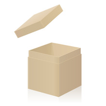 Cardboard Box With Extra Detachable Open Lid To Put On. Isolated 3d Vector Illustration On White Background.