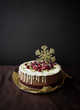 Chocolate cheesecake with cherry jam and white chocolate glaze