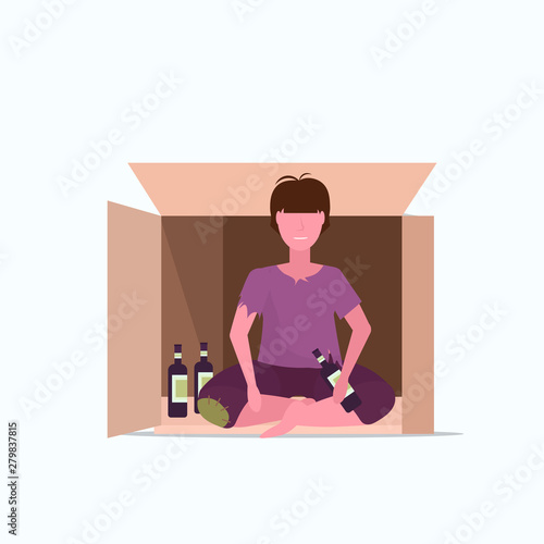 Sad Man Drunk Beggar Sitting In Cardboard Box With Bottle Of Alcohol Homeless Jobless Unemployment Concept Male Cartoon Character Flat Full Length Stock Vector Adobe Stock Sad Man Drunk Beggar Sitting In Cardboard Box With Bottle Of Alcohol Homeless Jobless Unemployment Concept Male Cartoon Character Flat Full Length Stock Vector Adobe Stock