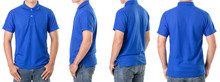 Young Asian Man Wear Blank Of Blue Polo T-shirt
