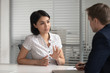 Asian bank manager job applicant talk to hr consult customer