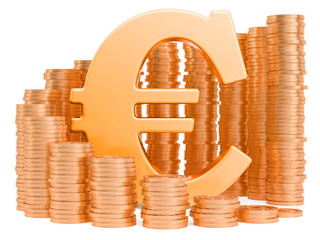 Poster - Euro symbol with golden coins around, 3D rendering