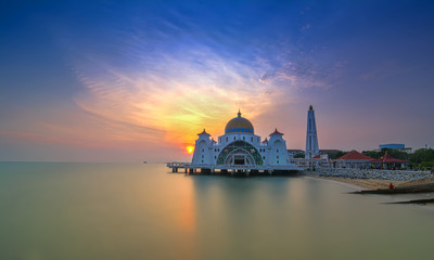 Wall Mural - Malacca Straits Mosque ( Masjid Selat Melaka), It is a mosque located on the man-made Malacca Island near Malacca Town, Malaysia