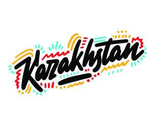 Wall Mural - Kazakhstan Word Text with Creative Handwritten Font Design Vector Illustration. - Vector