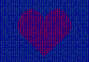 Heart shape made of binary numbers and LOVE text. Tech love concept Vector Illustration EPS 10