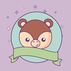 Wall Mural - head of cute little bear baby with ribbon