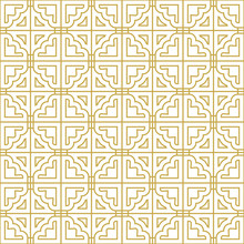 Intricate Persian Style Linear Ornament. Seamless Geometric Oriental Vector Pattern In Gold Color