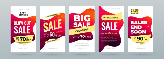 Wall Mural - set of dynamic modern fluid sale banner for social media stories, web page, mobile phone. sale banne
