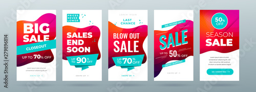 Fotomural Set of dynamic modern fluid sale banner for social media stories, web page, mobile phone