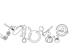 Continuous Line Drawing Pattern With Utensils And Food. Cooking. Vector Illustration.